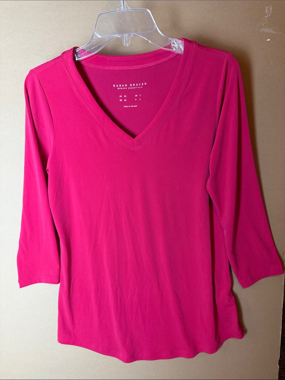 Susan Graver Hot Pink V‑Neck Long Sleeve Tunic
